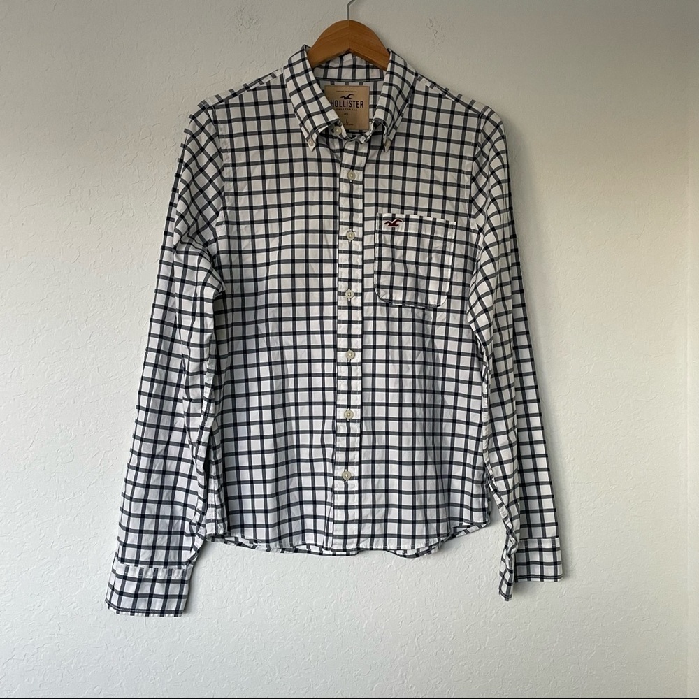 Hollister Plaid Long Sleeve Button Down Shirt Men’s Size Large White/Navy